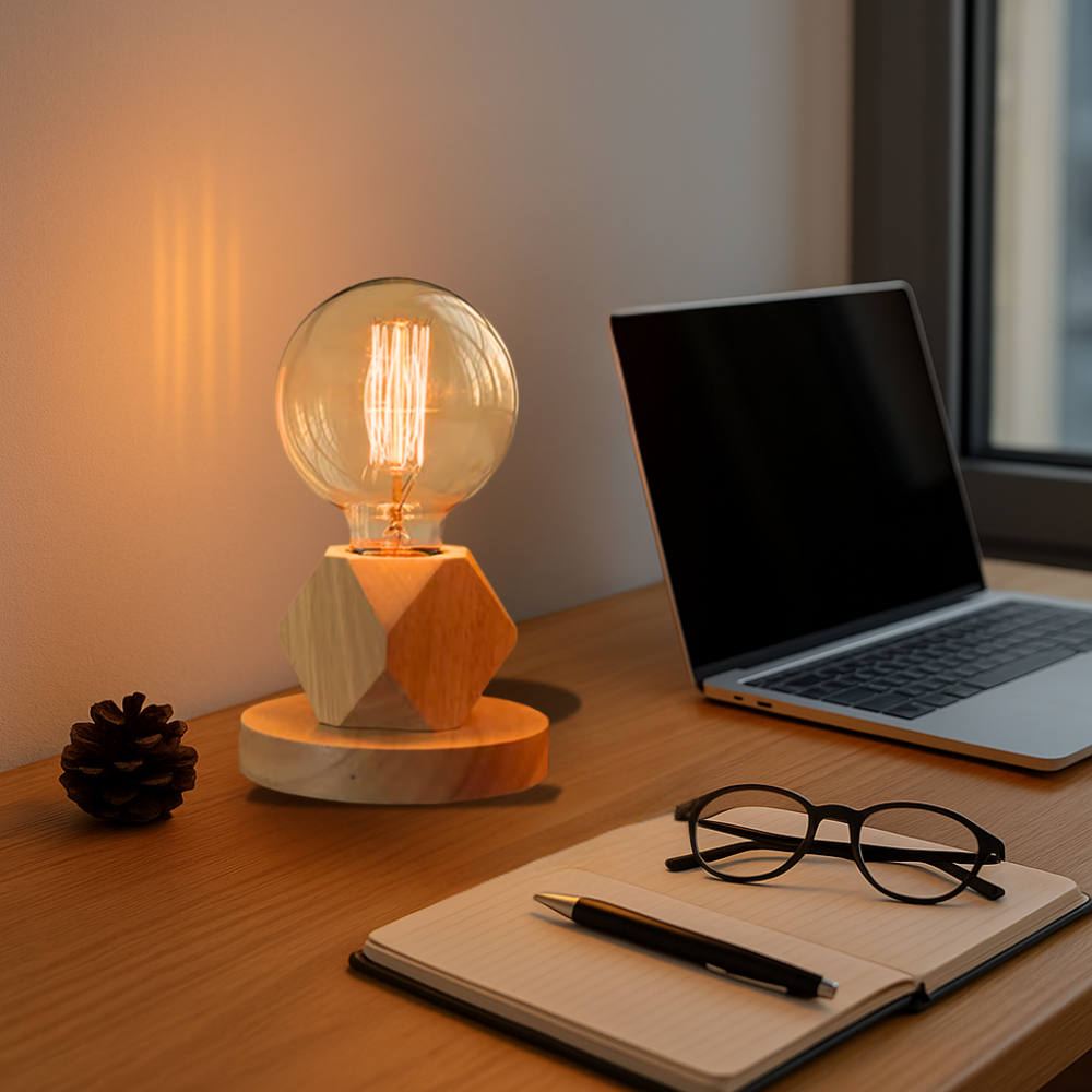 Lampe de chevet en bois carré