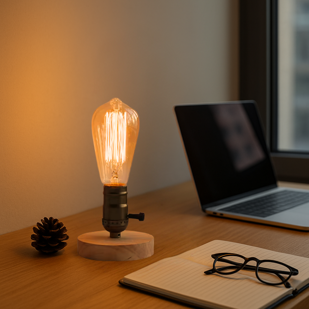 Lampe de chevet en bois : Rétro