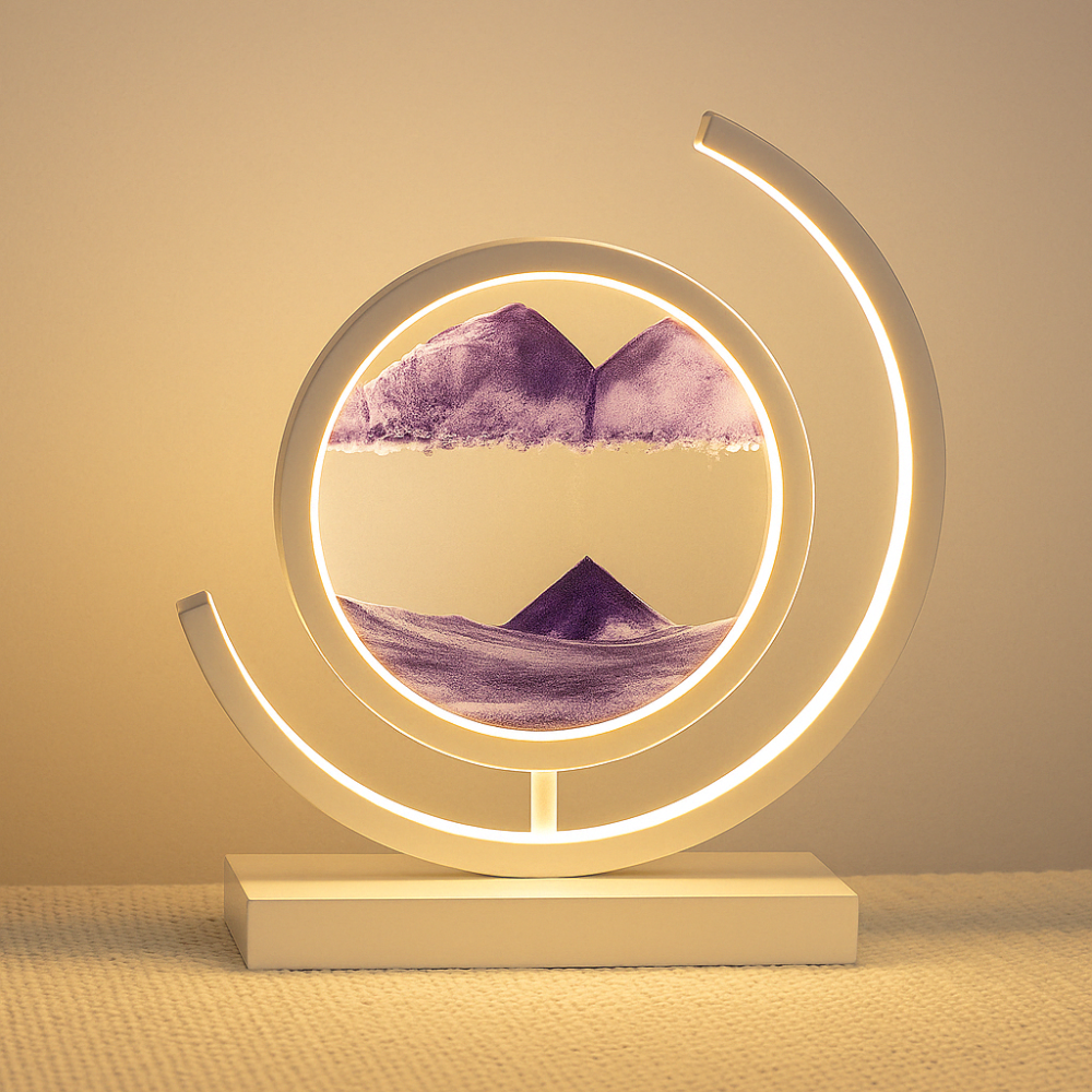 lampe sablier : croissant de lune blanc